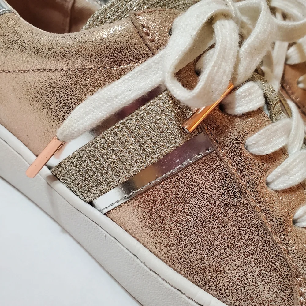 Michael Kors Keaton Stripe Metallic Mixed Leather Sneakers